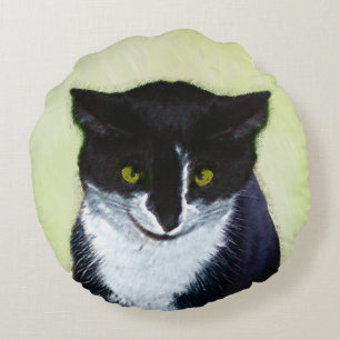 Tuxedo Cat Painting - Cute Original Cat Art Round Cushion
