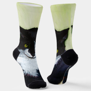 Tuxedo Cat Painting - Cute Original Cat Art Socks