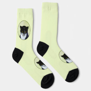 Tuxedo Cat Painting - Cute Original Cat Art Socks