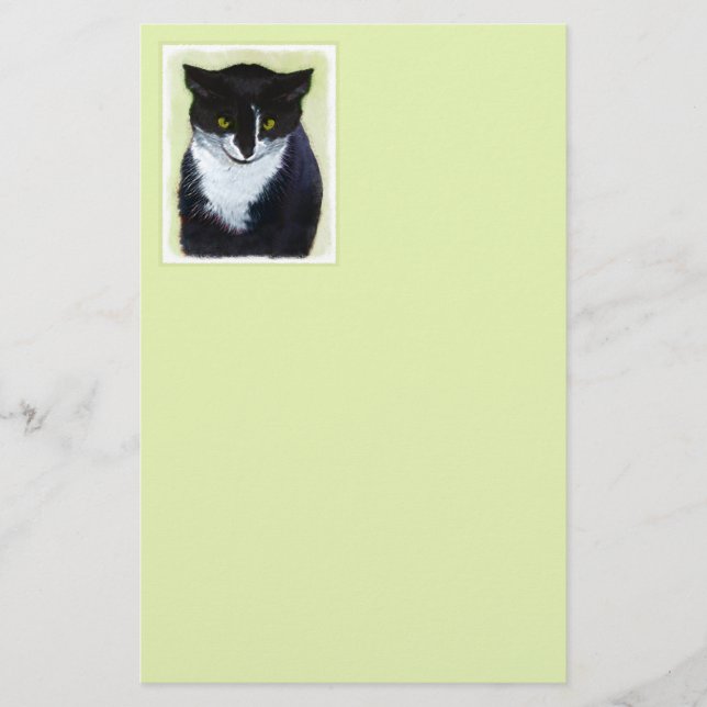 Tuxedo Cat Painting - Cute Original Cat Art Stationery (Front)