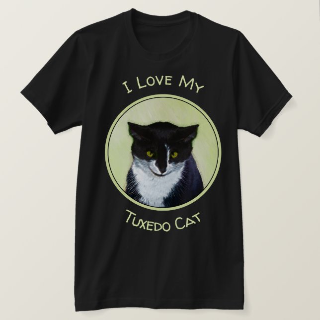 Tuxedo Cat Painting - Cute Original Cat Art T-Shirt (Design Front)