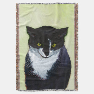 Tuxedo Cat Painting - Cute Original Cat Art Throw Blanket