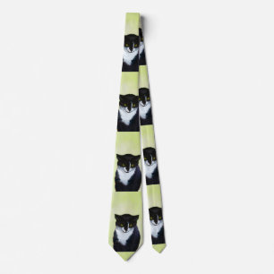 Tuxedo Cat Painting - Cute Original Cat Art Tie