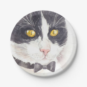 Tuxedo cat paper plate