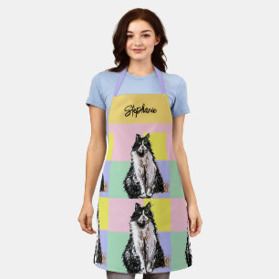 Tuxedo Cat Pastel Colors Pink Girls Name Apron