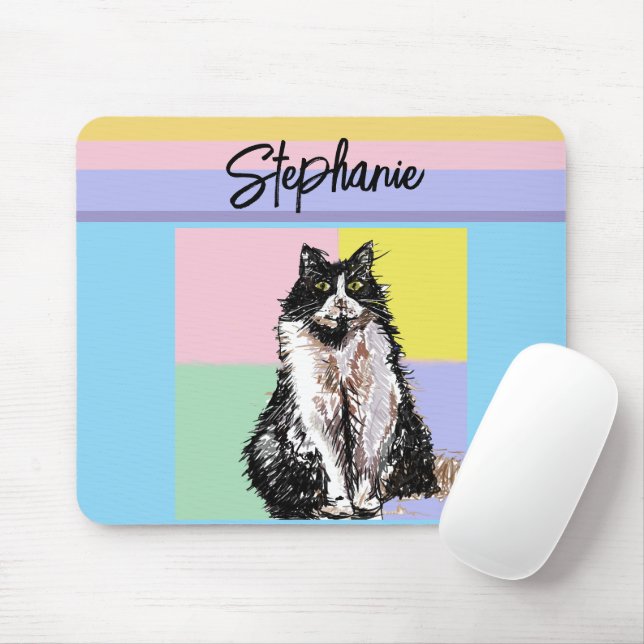 Tuxedo Cat Pastel Colors Pink Girls Name Mouse Pad (With Mouse)
