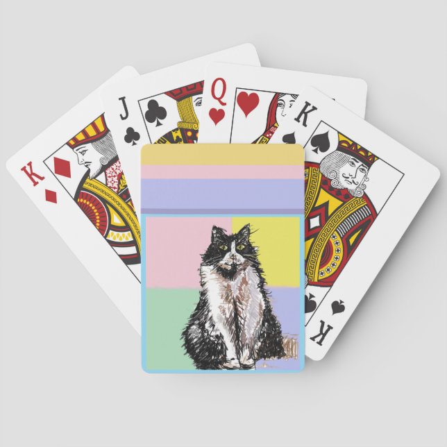 Tuxedo Cat Pastel Colors Pink Girls Name Playing Cards (Back)