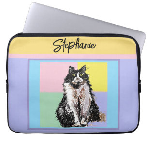 Tuxedo Cat Pastel Colours Pink Girls Name Laptop Sleeve