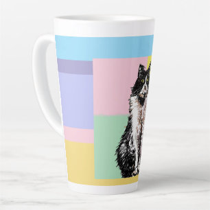 Tuxedo Cat Pastel Colours Pink Girls Name Latte Mug