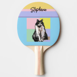 Tuxedo Cat Pastel Colours Pink Girls Name Ping Pong Paddle