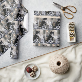 Tuxedo Cat Playing with a Tissue Box Wrapping Paper
