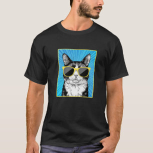 Tuxedo Cat Portrait Pop Art Cat With Sunglasses T-Shirt