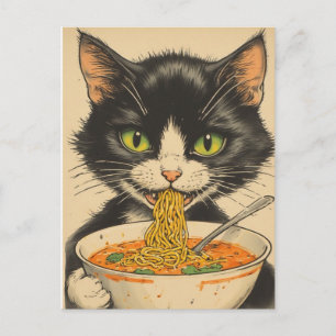 TUXEDO CAT RAMEN NOODLES POSTCARD