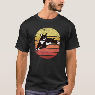 Tuxedo Cat Retro Sunset Vintage Cat Lady Tuxedo Ca T-Shirt