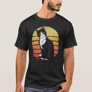 Tuxedo Cat Retro Sunset Vintage Cat Lady Tuxedo Ca T-Shirt