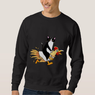 Tuxedo Cat Riding a Chicken for Men Women Catfathe Sweatshirt