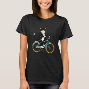 Tuxedo Cat Riding Bike Funny Vintage Animal Lover T-Shirt