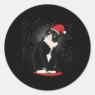 Tuxedo Cat Santa Claus Snow Winter Classic Round Sticker