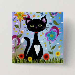 Tuxedo Cat Sitting In A Garden 15 Cm Square Badge