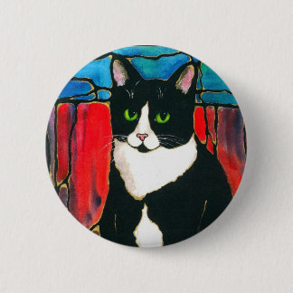 Tuxedo Cat Stained Glass Design Art T-Shirt 6 Cm Round Badge