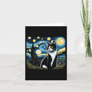 Tuxedo Cat Starry Night Painting Tuxedo Cat Owner  Card