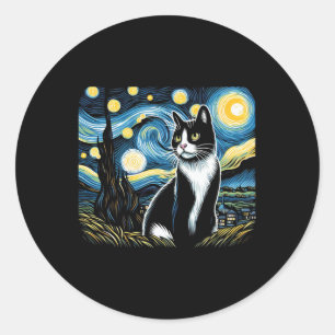 Tuxedo Cat Starry Night Painting Tuxedo Cat Owner  Classic Round Sticker