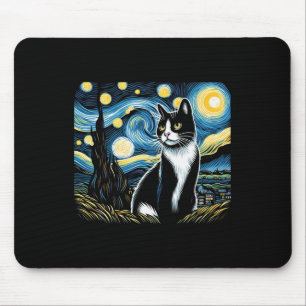 Tuxedo Cat Starry Night Painting Tuxedo Cat Owner Mouse Pad