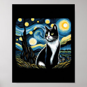 Tuxedo Cat Starry Night Painting Tuxedo Cat Owner  Poster
