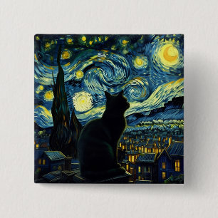 Tuxedo Cat Starry Night Tuxedo Cat Owner 15 Cm Square Badge
