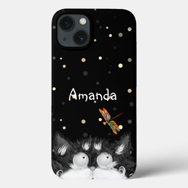 Tuxedo Cat Surprised by Dragonfly  Case-Mate iPhone Case (Back)