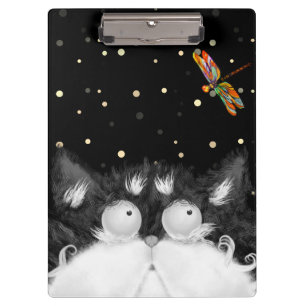 Tuxedo Cat Surprised by Dragonfly  Clipboard