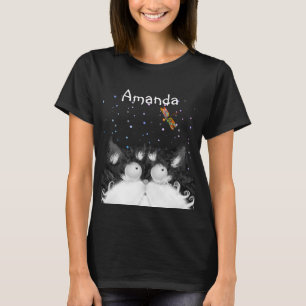 Tuxedo Cat Surprised by Dragonfly (Dark)  T-Shirt