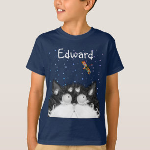 Tuxedo Cat Surprised by Dragonfly (Dark) T-Shirt