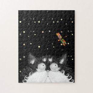 Tuxedo Cat Surprised by Dragonfly  Jigsaw Puzzle