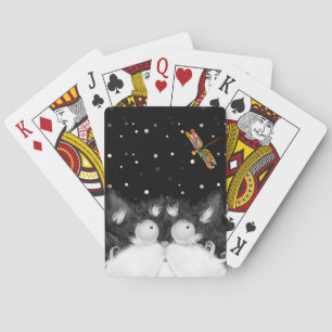 Tuxedo Cat Surprised by Dragonfly Playing Cards