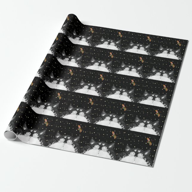 Tuxedo Cat Surprised by Dragonfly Wrapping Paper (Unrolled)