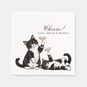 Tuxedo Cat Toast Custom Name Cheers Party Napkin