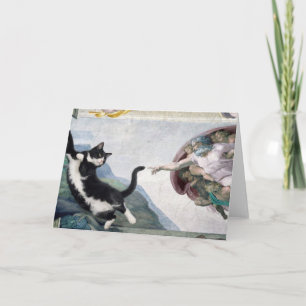 Tuxedo Cat Touching the Divine Paw Card
