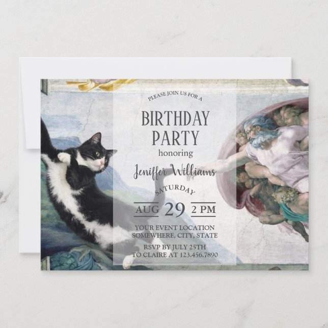Tuxedo Cat Touching the Divine Paw                 Invitation (Front)
