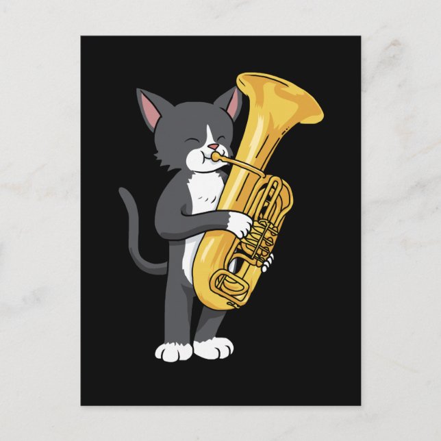 Tuxedo Cat Tuba Gifts Women Men Marching Band Tuba Postcard (Front)
