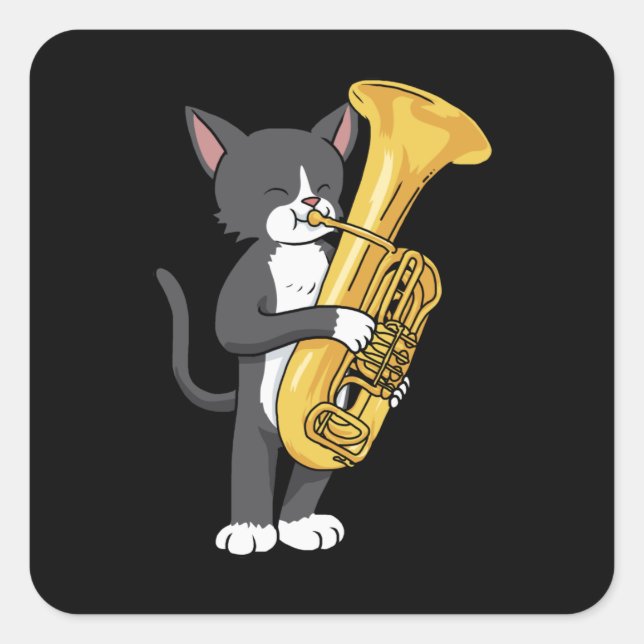 Tuxedo Cat Tuba Gifts Women Men Marching Band Tuba Square Sticker (Front)