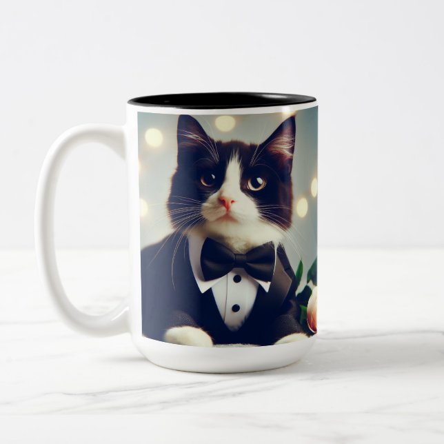 Tuxedo Cat Two-Tone Coffee Mug (Left)