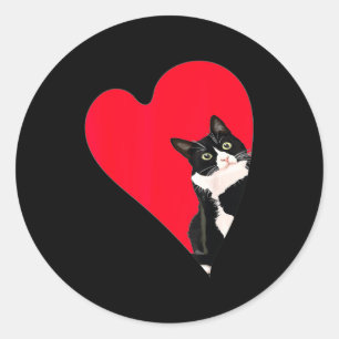 Tuxedo Cat Valentine Heart For Kitten And Animal L Classic Round Sticker