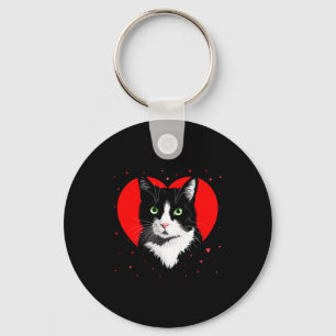 Tuxedo Cat Valentine Heart For Kitten And Animal L Key Ring