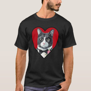 Tuxedo Cat Valentine Heart for Kitten and Animal T-Shirt