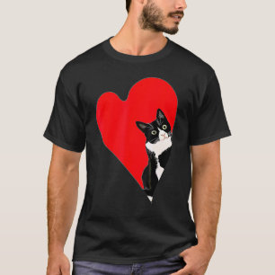 Tuxedo Cat Valentine Heart for Kitten and Animal T-Shirt