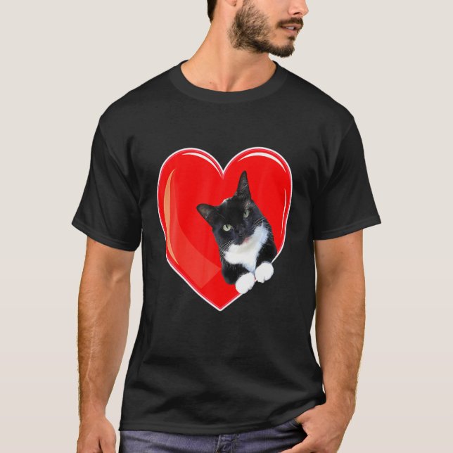 Tuxedo Cat Valentine Heart For Kitten And Cat Love T-Shirt (Front)