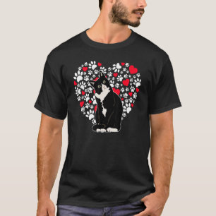 Tuxedo Cat Valentine Heart Paw For Kitten And Cat T-Shirt