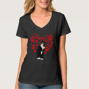 Tuxedo Cat Valentine Heart Paw For Kitten And Cat T-Shirt
