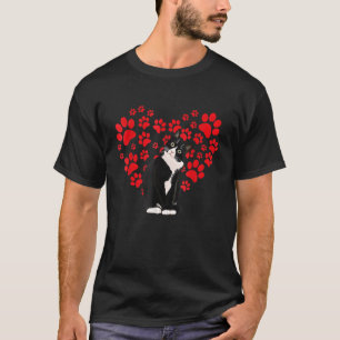 Tuxedo Cat Valentine Heart Paw For Kitten Lover T-Shirt